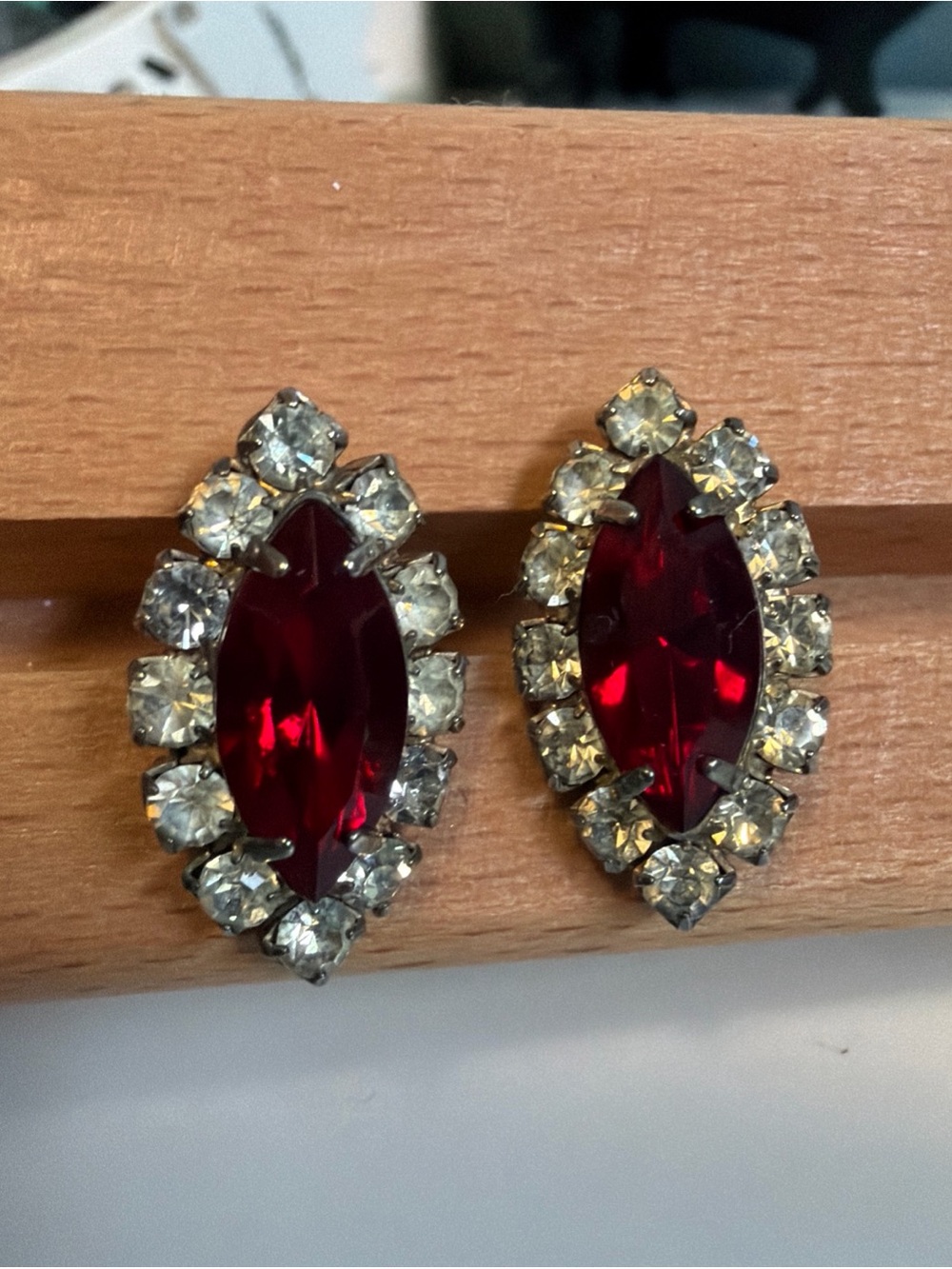 Red Marquise Crystal Halo Stud Earrings - Unbranded